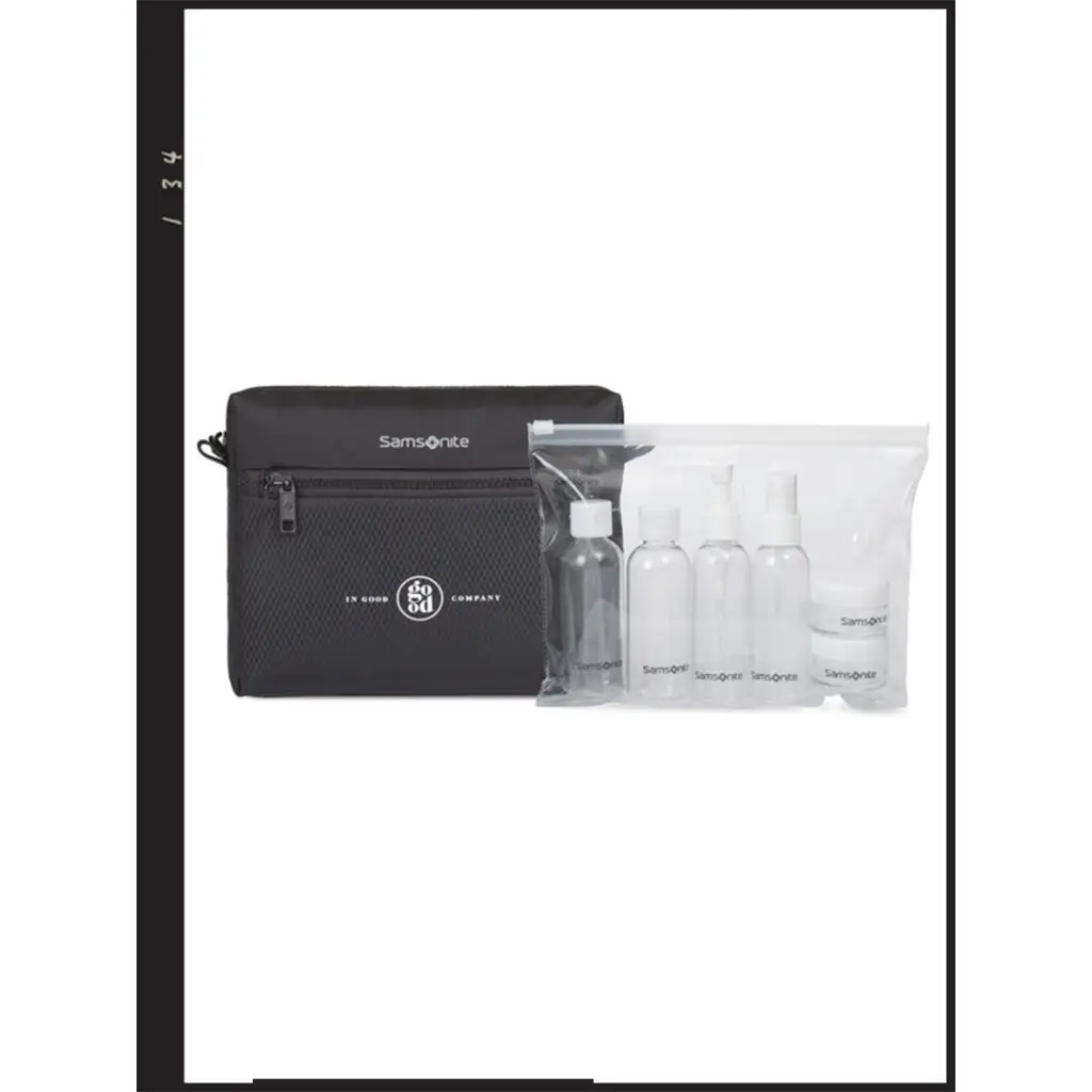 Samsonite Zippered Pouch and 6 Piece Travel Bottle Set - Black